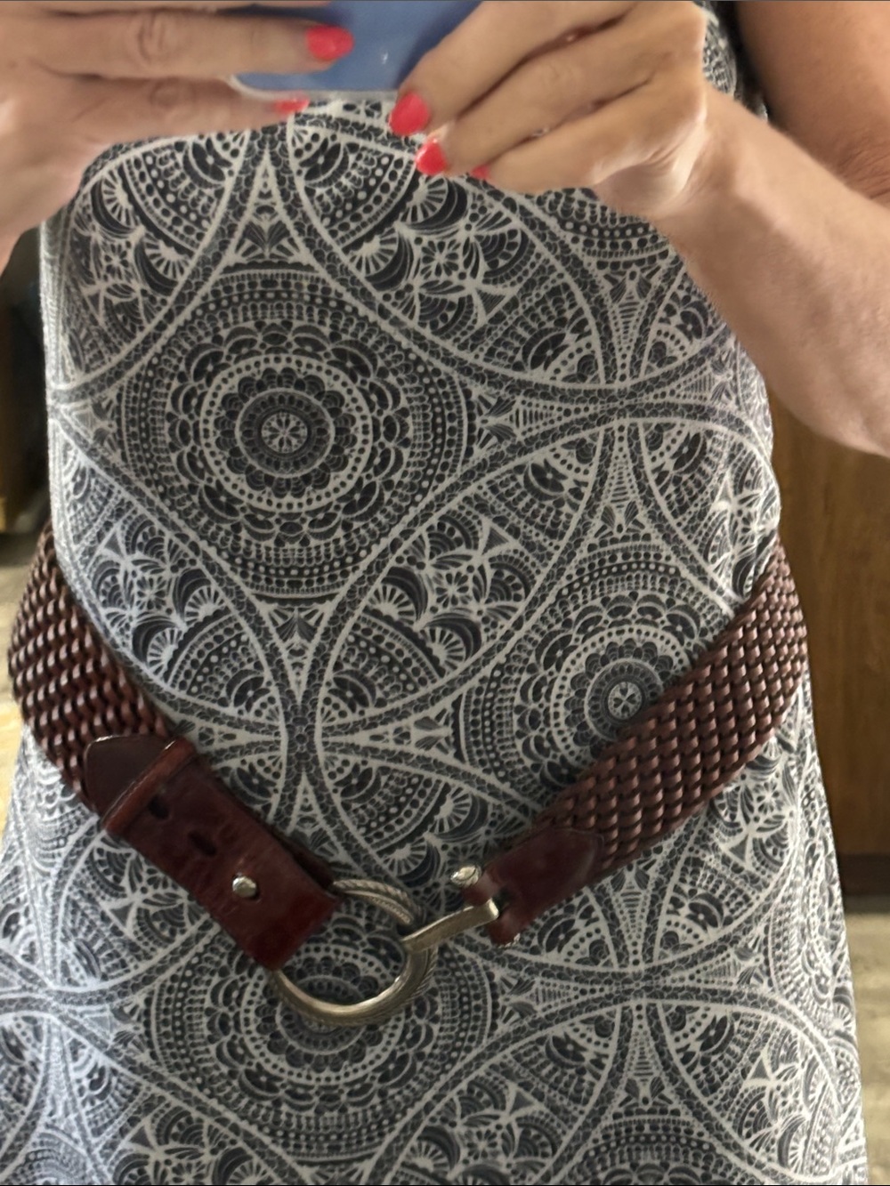 Woven Brown Leather Women's Belt with Sterling Silver Ring Hardware - Picture 5 of 5